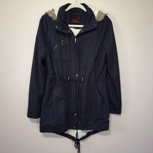 XS-S Women's navy blue Plush Lined winter parka Jacket coat With Detachable Hood